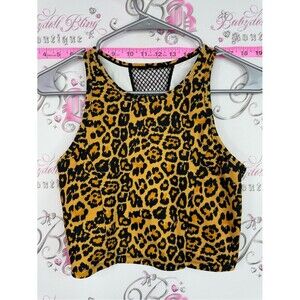 CB Leopard Print Cropped Tank Top - Mustard/Black